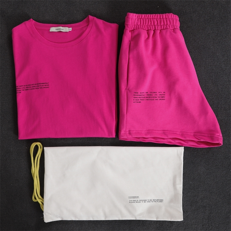 

Summer Tracksuits Womens Two Peices Set Leisure Outfits 100% Cotton T-shirts High Waist Shorts Candy Color Clothing 210306, Yellow shorts