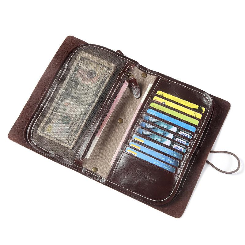 

Wallets Genuine Leather Canvas Men's Wallet Male Vintage Handmade Long Organizer Purse Clutch Bag Large Capacity Travel Passpart Holder, Black