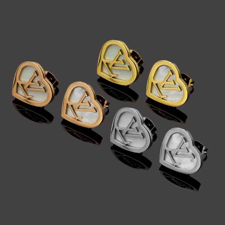 

2021 Hot Sale Small Size Gold Silver Rose Colors Fashion Jewelry V letter simple heart-shaped earrings Stainless Steel Hoop For Women Gifts, Golden;silver