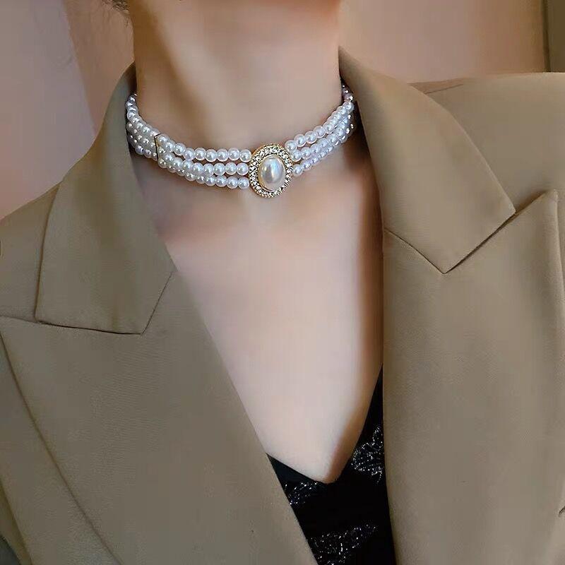 

Chokers 2021 Fashion Pearl Bead Choker Necklace Korean Lady Collar Layered For Women Decoration On The Neck Female Mujer