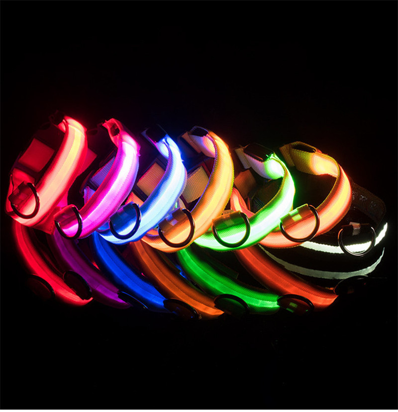 

dog Outdoor LED pet collar Light Flashing Luminous Night Safety Nylon Colorful necklace Leash Glow in the Dark With