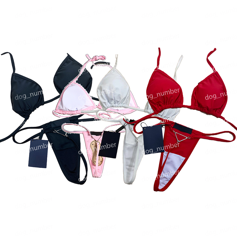 

Trendy Triangle Badge Bikinis Lingerie Charming SpasHG Beach Bras Thongs Set Womens Sexy Split Padded Underwear 4 Colors