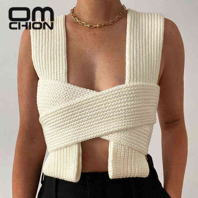 

OMCHION Pull Spring Summer Bow Cross Strap Knitted Sweater Vest Women Sexy Crop Top DIY Tie Clothing Sleevless Jumper LN08 211109, Gray