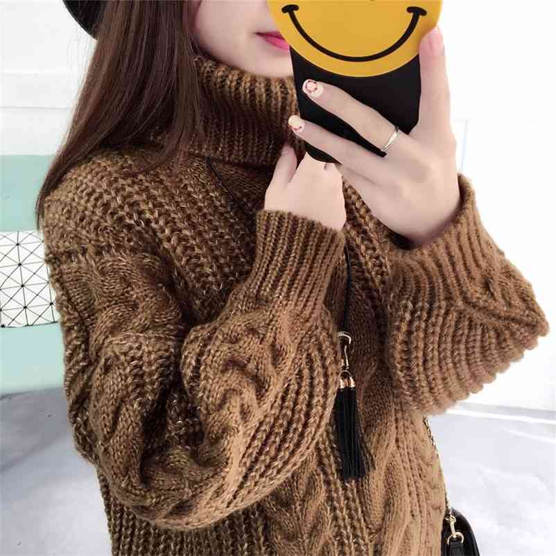 

Turtleneck sweater women's pullover fall/winter style Korean loose base knitted thick woolen Computer Knitted 210603, Yellow
