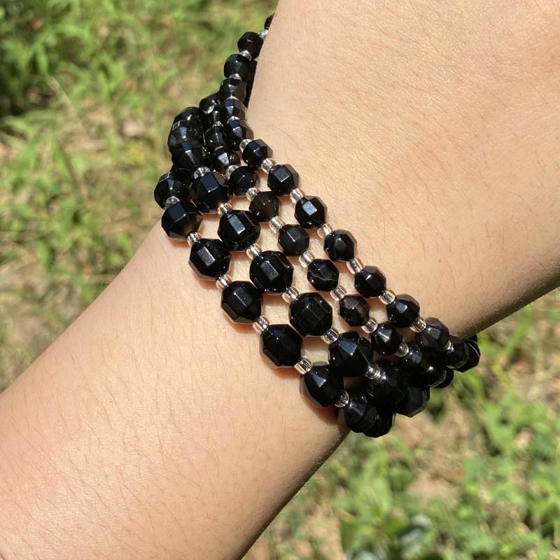 

Other 6/8mm Faceted Natural Black Agates Stone Beads Loose For Jewelry Making Diy Necklace Bracelet Accessory
