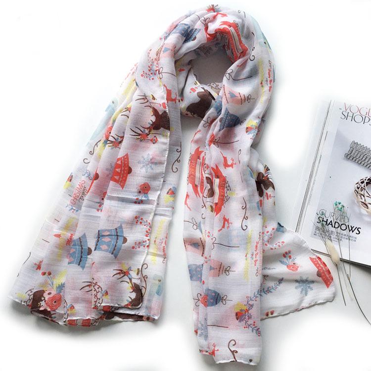 

Scarves 2021 Christmas Elk Print Scarf Shawls Long Flower Bell Gift Wrap Hijab