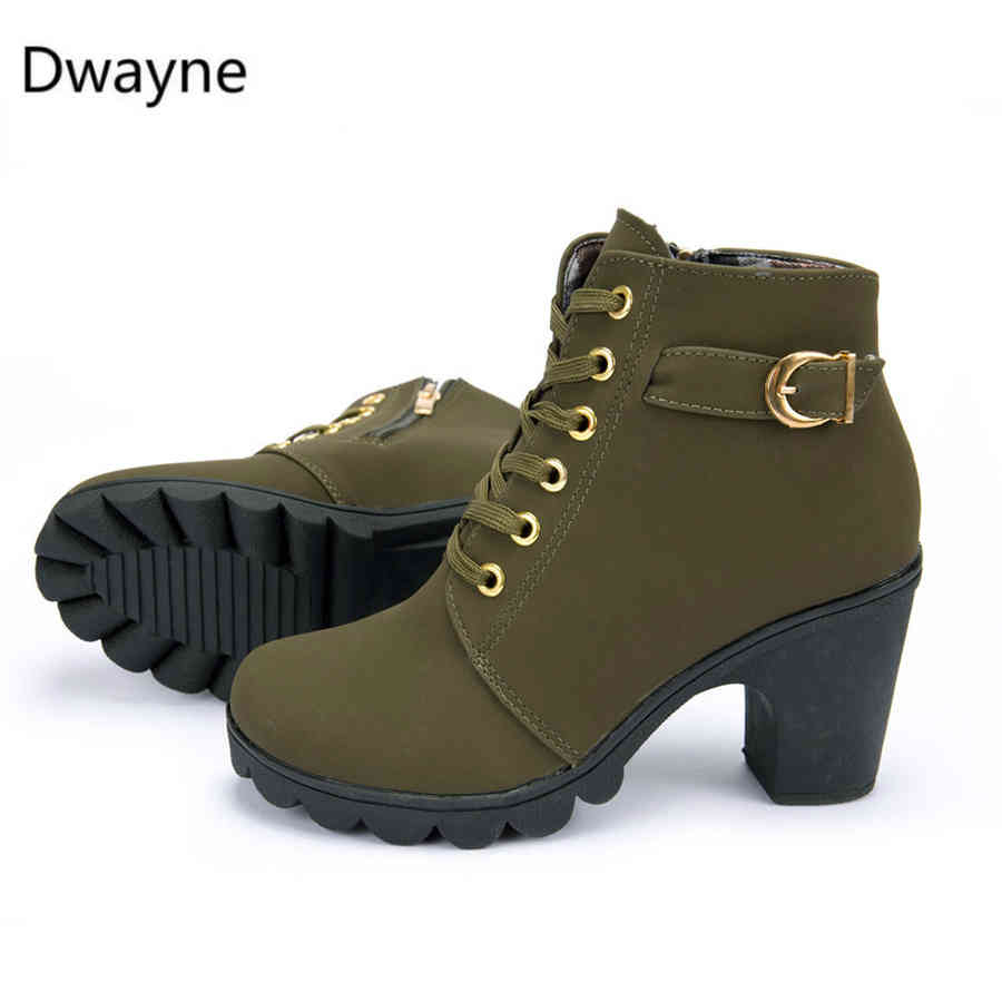 

New spring Winter Women Pumps Boots High Quality Lace-up European Ladies shoes PU high heels Boots Fast delivery rtg67 K78, Black