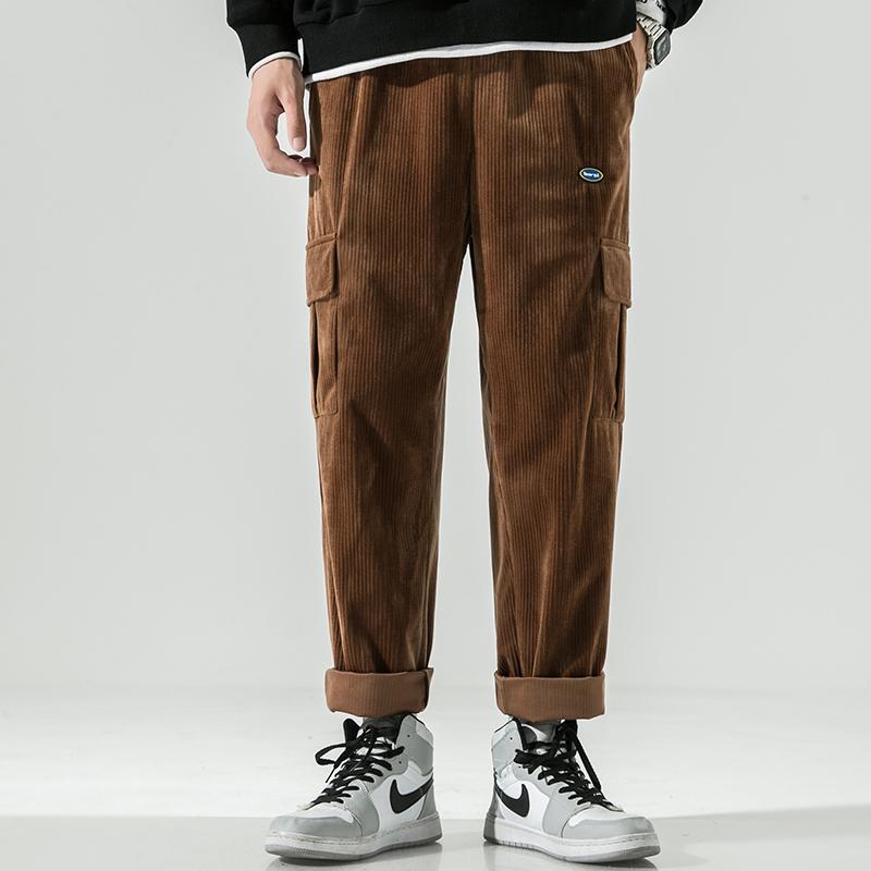 

Men's Pants Elastic Waist Corduroy Twill Casual -5XL Six Pockets Cargo Men Japanese Streetwear Wide Leg, Blue corduroy pants