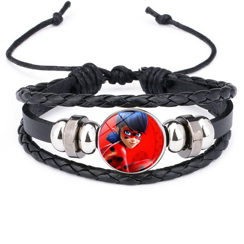 

Charm Bracelets Cartoon Ladybugs Cat Pattern Leather Bracelet Anime For Women Girl Man Woven Bangles Ladies Jewelry Fashion Trendy, Golden;silver