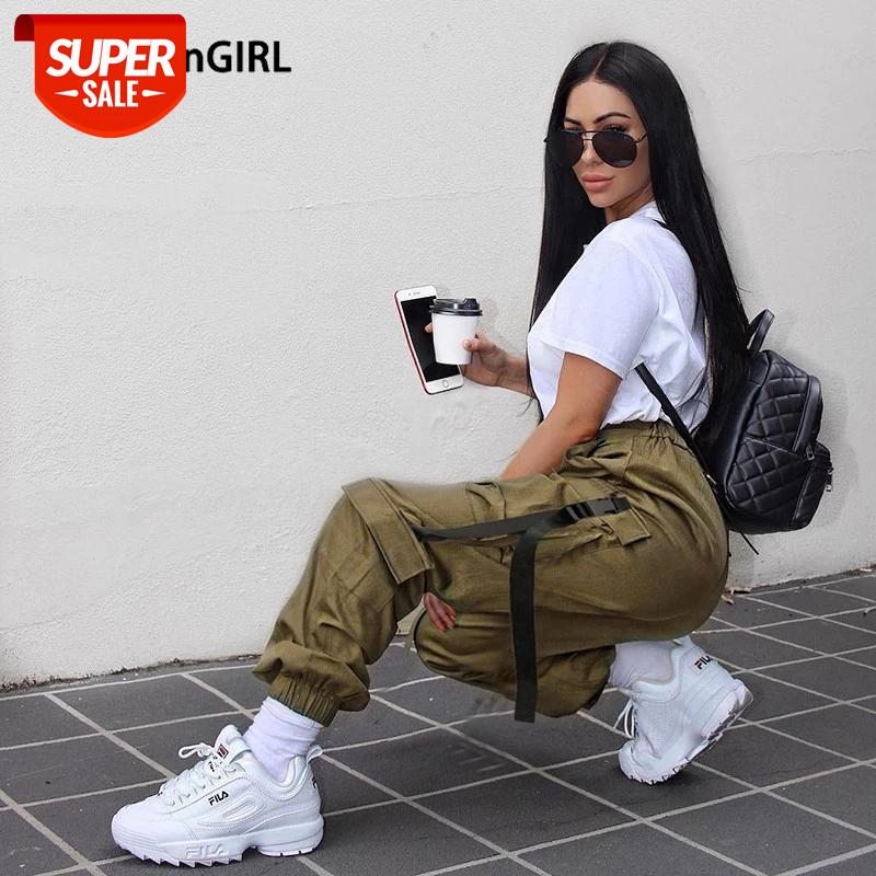 

HEYounGIRL Hip Hop Black High Waist Pants Capris Streetwear Harajuku Cargo Pants Women Casual Sweatpants Pockets with Straps #Io36, Black;white