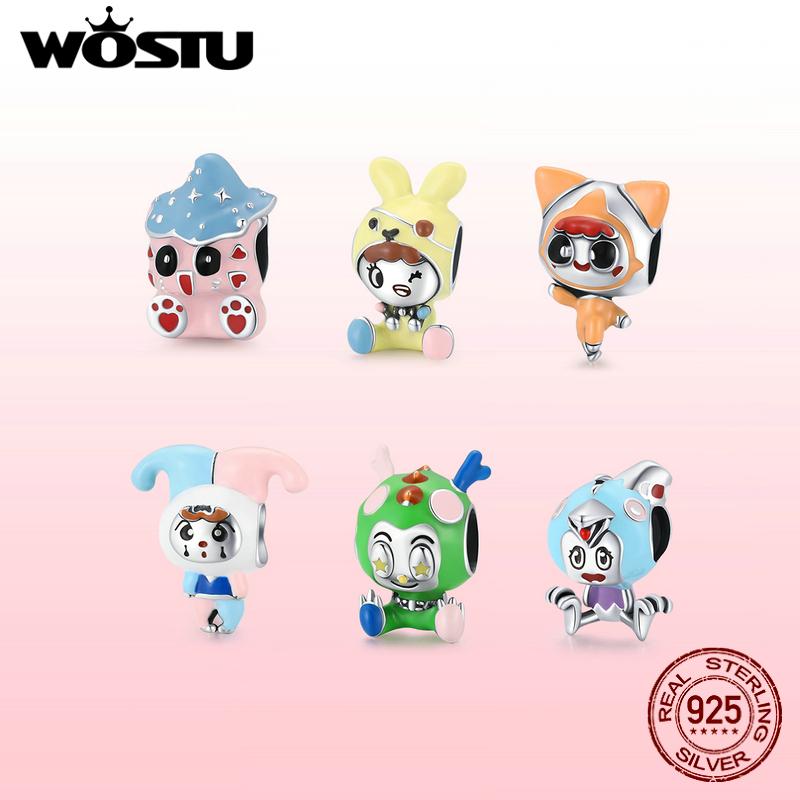 

Other WOSTU Genuine 925 Sterling Silver Enamel Cute Cartoon Cat Clown Doll Bead Charm Pendant Fit Bracelet Women DIY Fine Jewelry