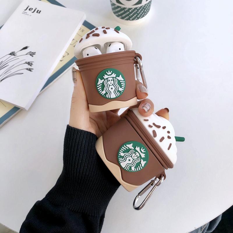 

Headset Accessories for Airpod 1 and 2 Pro Luxury Silicone Cute 3D Coffee Cherry Ice Cream Design wireless Bluetooth Earphone Shell, Brown