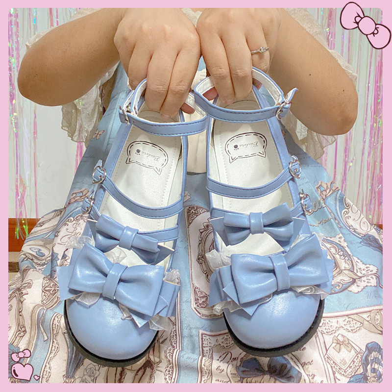 

Sweet Girls Cosplay Kawaii Tea Beautiful Japanese Party Anime Lolita Women's Shoes the Harujuku Flats Yellow/blue/green Female U0ti