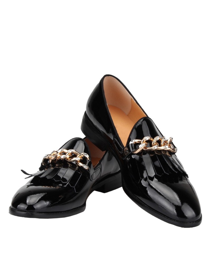 

Black Patent leather Tassel Fringe Loafers Wedding Dress Shoes Flat heel Fashion Loafers Boats Moccasins Hombre