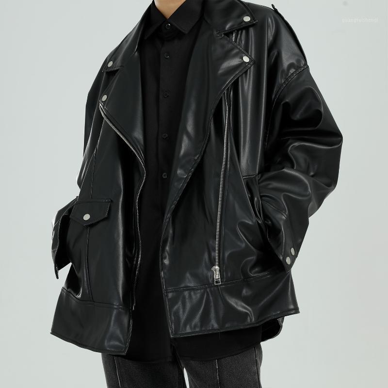 

Male Women Hip Hop Punk Rock Vintage Loose Leather Coat Outerwear Men Streetwear Fashion PU Motorcycle Jacket Men' Fur & Faux, 450