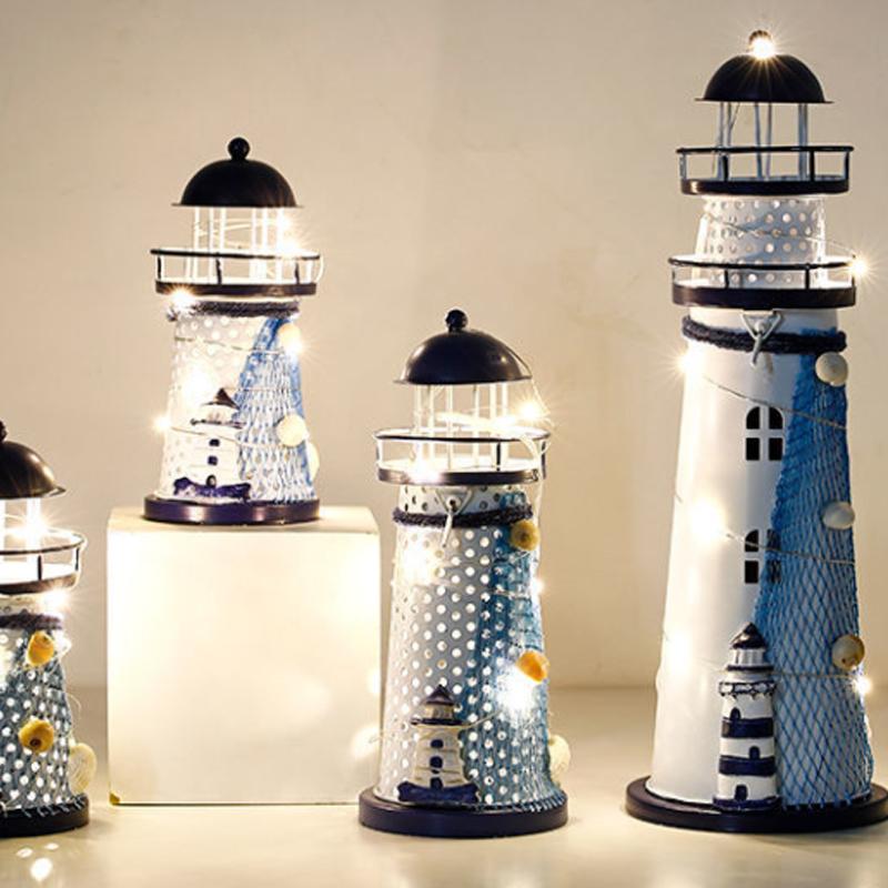 

Night Lights Homhi Lighthouse LED Light Mediterranean Fashion Sculpture Metal Crafts Home Decoration Marine Iron Art HNL-161