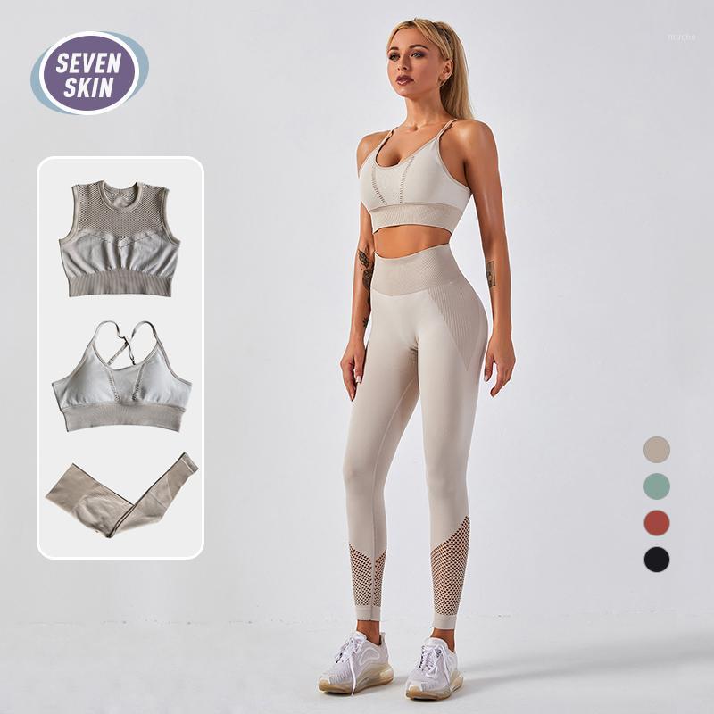 

Yoga Outfit SEVEN SKIN Seamless Set Women' Sleeveless Crop Top Sports Bra Workout Leggings Active Sportwear Gym Fitness Suits Clothing, 2pcs-l-white