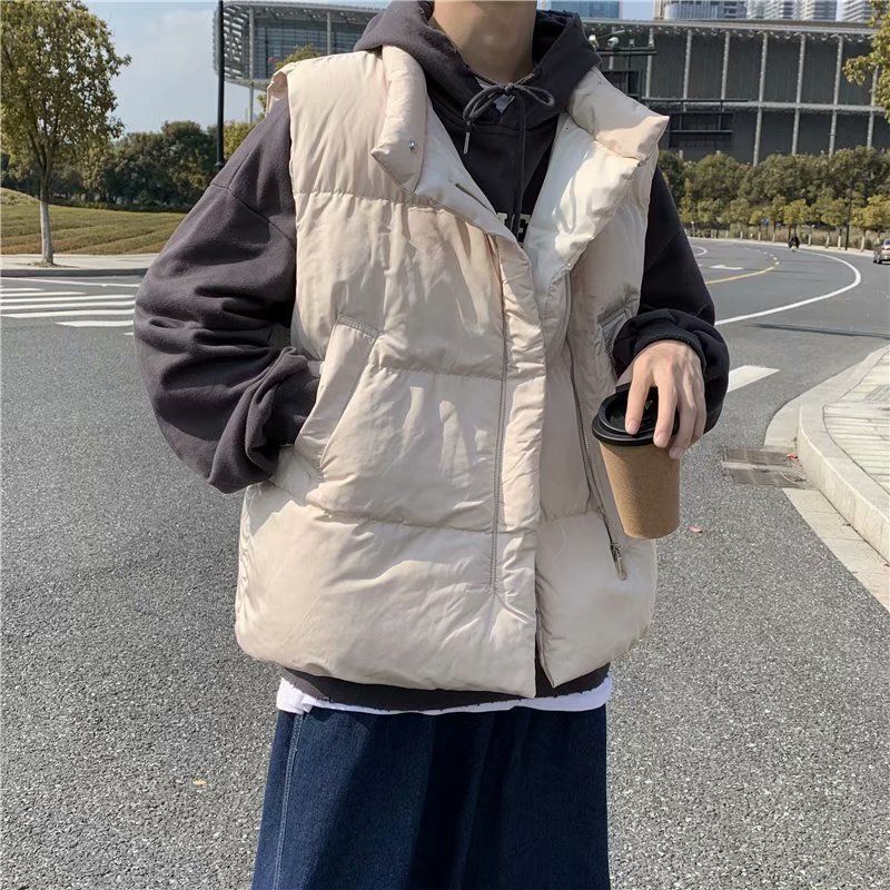 

2021 New Winter Down Men's Warm Fashion Casual Stand-up Collar Coat Men Wild Loose Korean Style Vest Jackets Mens M-2xl 1e4a, Black
