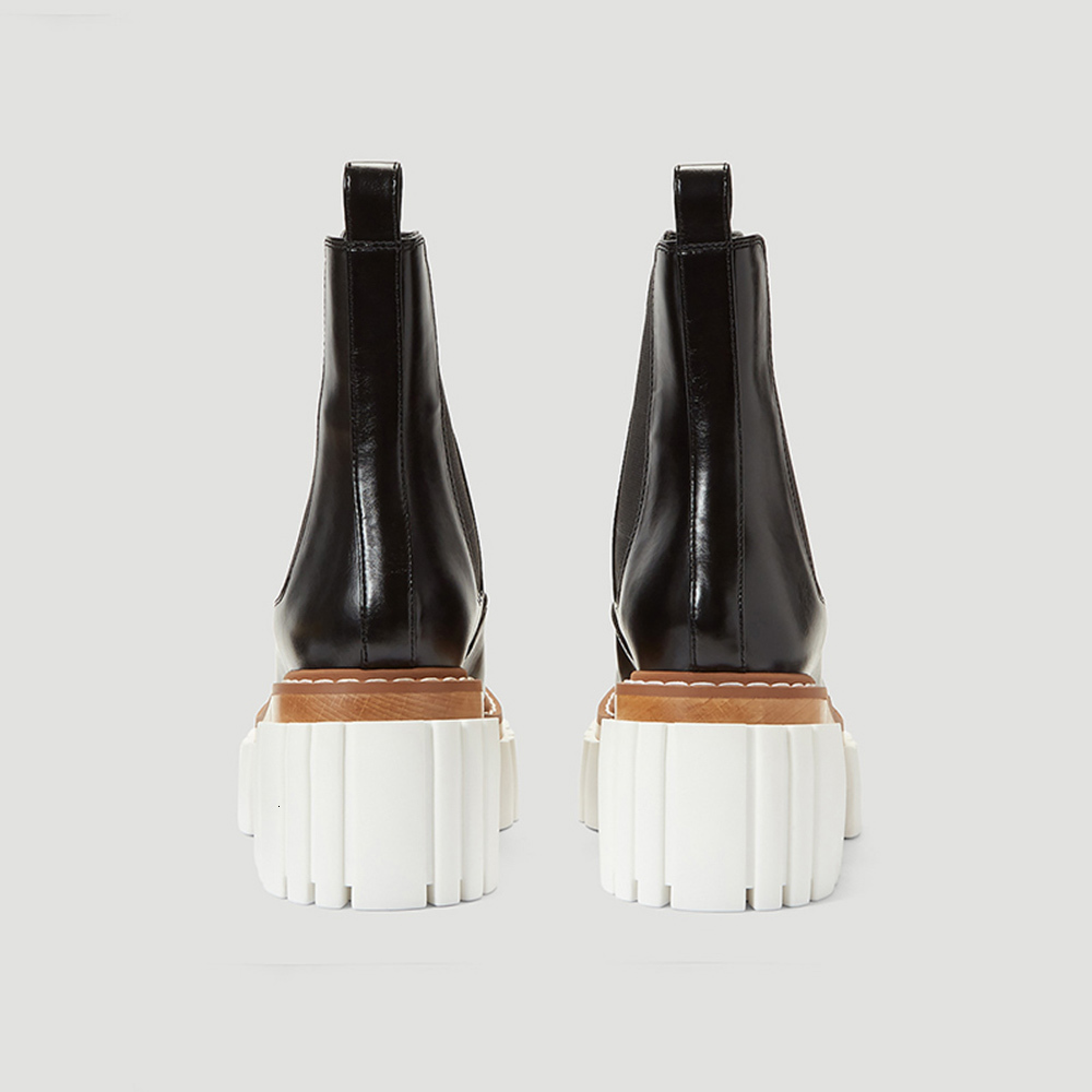 

boots womans chelsea black genuine leather pointed to 2021 autumn winter ankle high heel platform shoe 5h6p