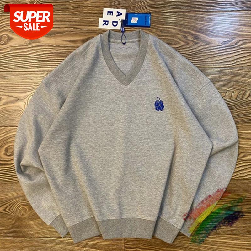 

V-neck Adererror Sweatshirts Men Women 1:1 High-quality Streetwear Embroidery flowers Ader error Crewneck Hoodie #NN15, Black