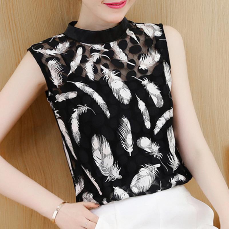 

Women' Blouses & Shirts Korean Fashion Clothing 2021 Ladies Tops Lace Blouse Women Feathers Floral And, Feather