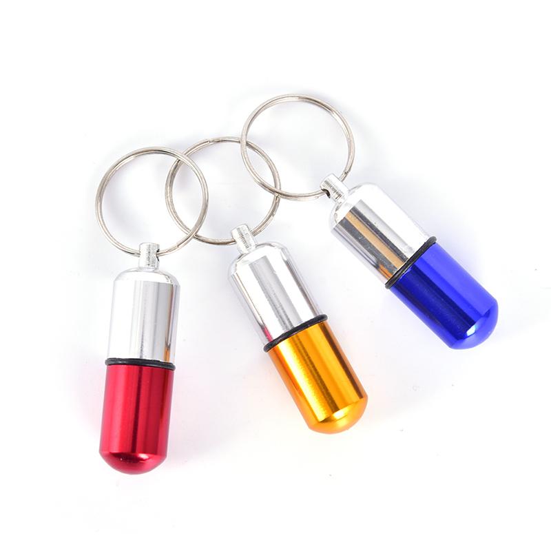 

Keychains 1pcs Waterproof Aluminum Box Case Bottle Holder Container Keychain Camping Equipment Gadget
