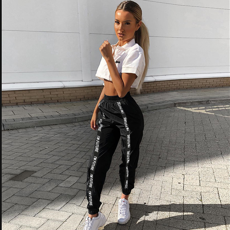 

2021 New Deeptown Zwarte Joggingbroek Zomer Mode Joggers Sport Elastische Taille Zweet Vrouwen Streetwear Broek W359, Black