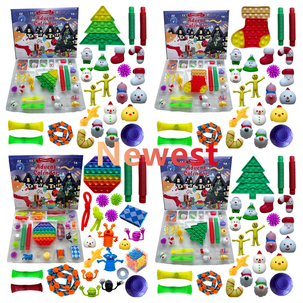 

24pcs/Set Christmas Fidget Toys Advent Calender Blind Box Gifts Dimple Decompression Toy Soft Squeeze Novelty Party Cartoon Favor