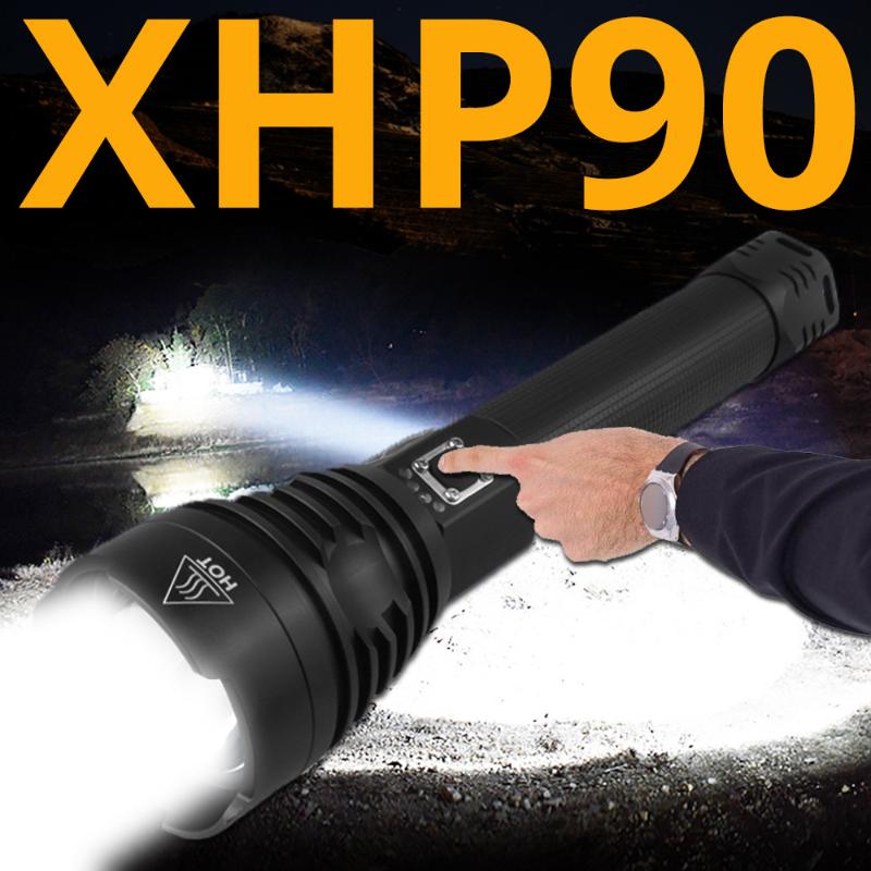 

90000LM Most Powerful XHP90 LED Tactical waterproof Torch 3 modes Zoomable Hunting camping lamps By 18650 or 26650