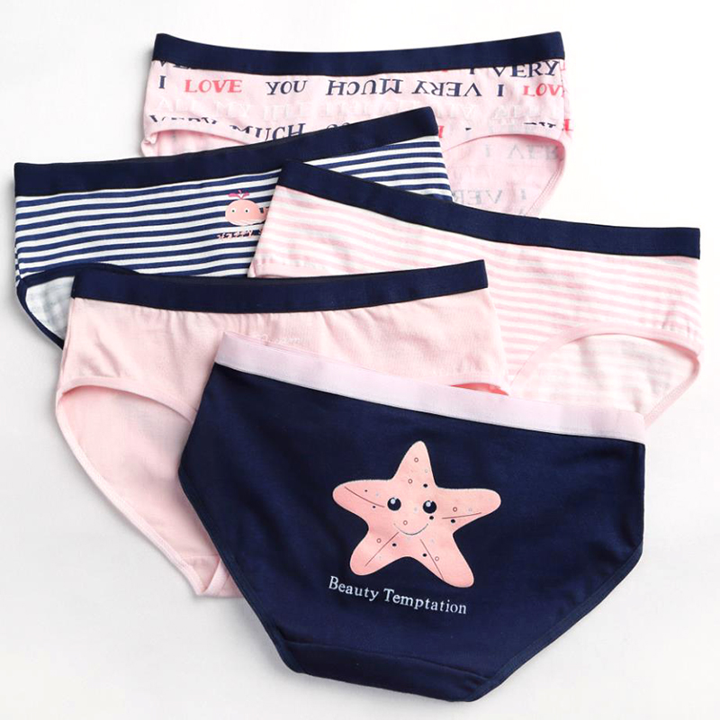 

Woman's Panties Cotton Sexy Fashion Cute Stars Letter Girls Briefs for Women Breathable Female Underwear Mid Waist Lingeries, Black