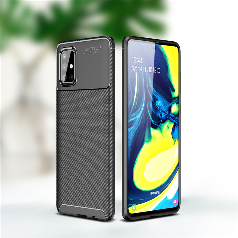 

Anti-knock Phone Case For Samsung Galaxy A51 A71 A90 5G A81 A91 A21 A01 A42 A32 A52 A72 Carbon Fibre Soft Silicone TPU Cover, Coffee