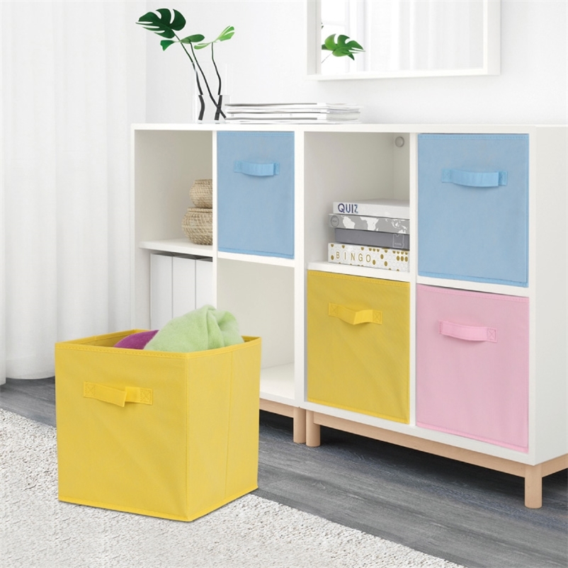 

New Cube Folding Non-woven Fabric Storage Box Foldable Cloth Storage Cube Basket Bins toys Organizer Containers Drawers 210315, Sky blue