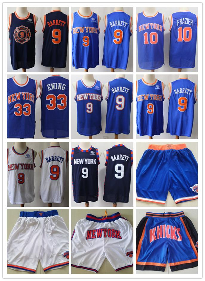 

Mens New York Knicks Throwback Jersey Patrick 33 Ewing Walt 10 Frazier R.J. 9 Barrett Basketball Shorts Basketball Jerseys, Black;red