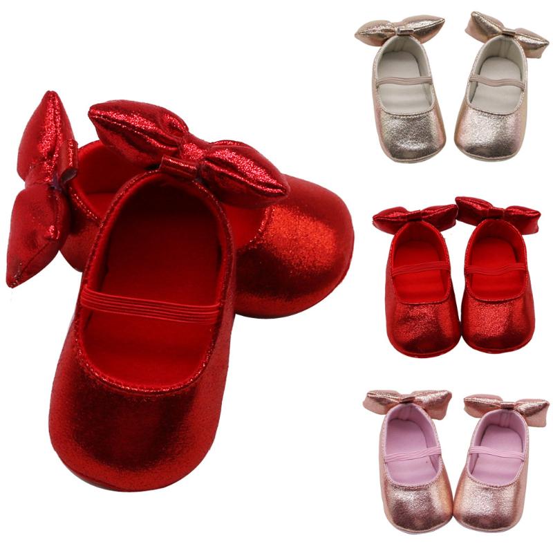 First Walkers ARLONEET 2021 Baby Shoes Girl Solid Color Bow Toddler Born Girls Soft Soled Non-slip