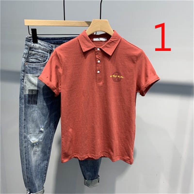 

2021 Summer Knitted Thin Section Youth Ice Silk Half-sleeved Tide Brand Lapel Top New Short-sleeved T-shirt E9my