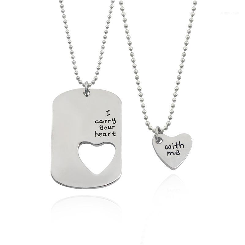 

Pendant Necklaces Fashion Couple Necklace Lettering "I Carry Your Heart With Me" Love Hollow Charms For Men And Women Lover Gifts, Silver