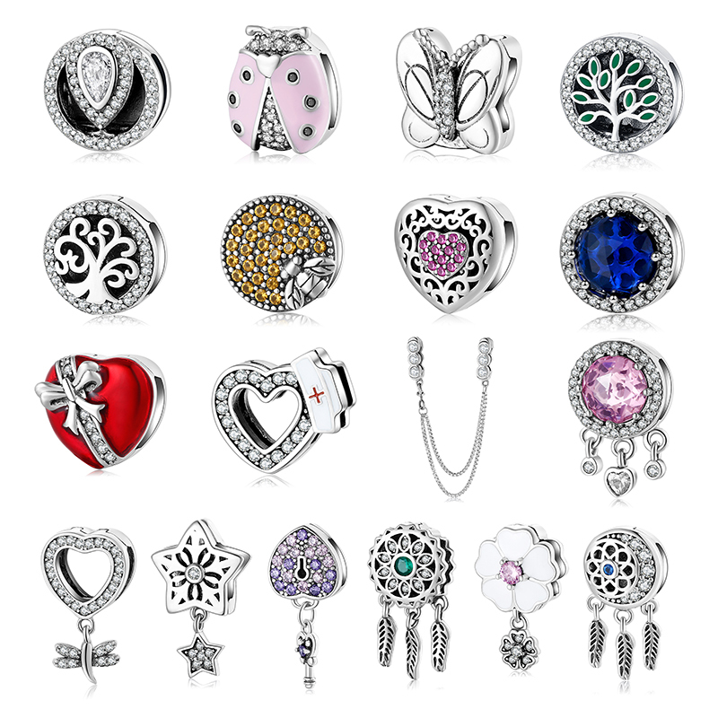

Hot 925 Sterling Silver Sparkling Charms CZ Flower Hearts Clip Beads Fit Women Reflection Charm Bracelet Bead Jewelry Making Q0531