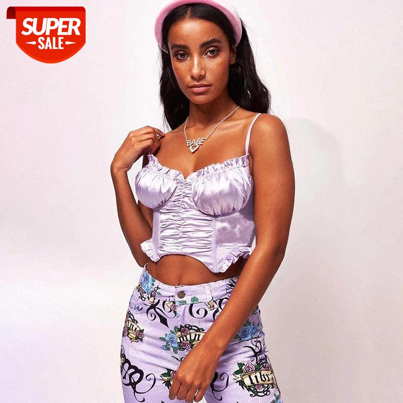 

Purple Spaghetti Strap Top Sexy Off the Shoulder Crop Tops Mujer Backless Ruffle Bustier top Women Streetwear #dR2S, White