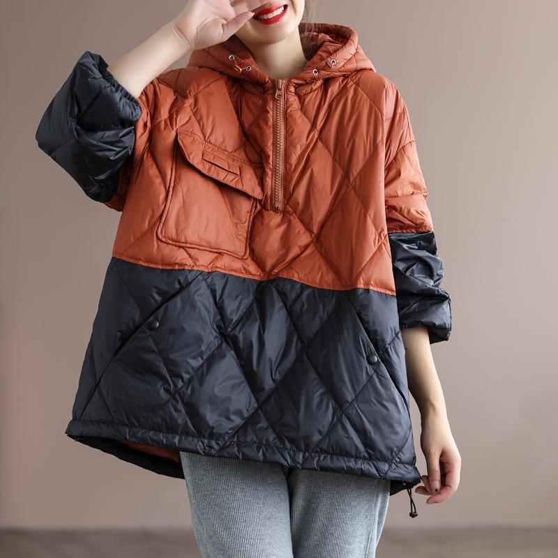 

Women's Jackets Winter Women Hooded Coat Loose Lightweight Thicken Keep Warm Korean Style Trendy Chic Color Contrast Pocket Fashion Outwear, Apricot