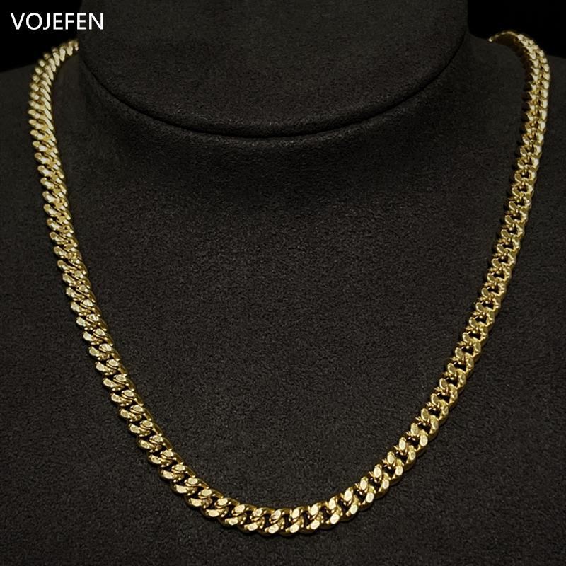 

Chains VOJEFEN AU750 Solid 18k Yellow Gold Cuban Chain Necklace For Men /Women 4MM Necklaces Fashion Jewellry Thick Choker