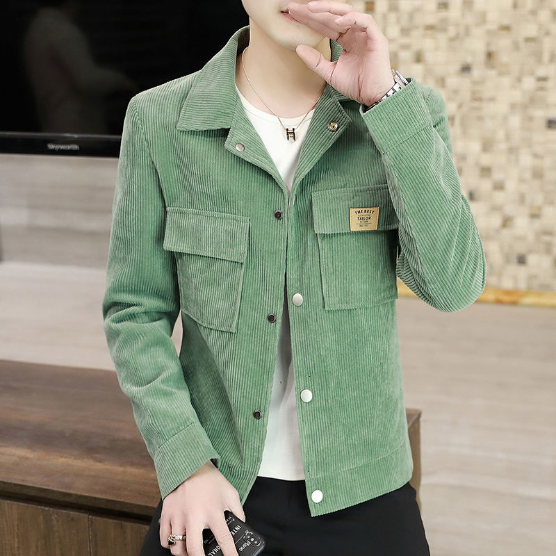 

New 2021 Spring Men's Men Solid Color Corduroy Slim Fit Jaqueta Masculina Bomber Jacket Mens Stand Collar Coats Male Clothing 6ccl, Gray
