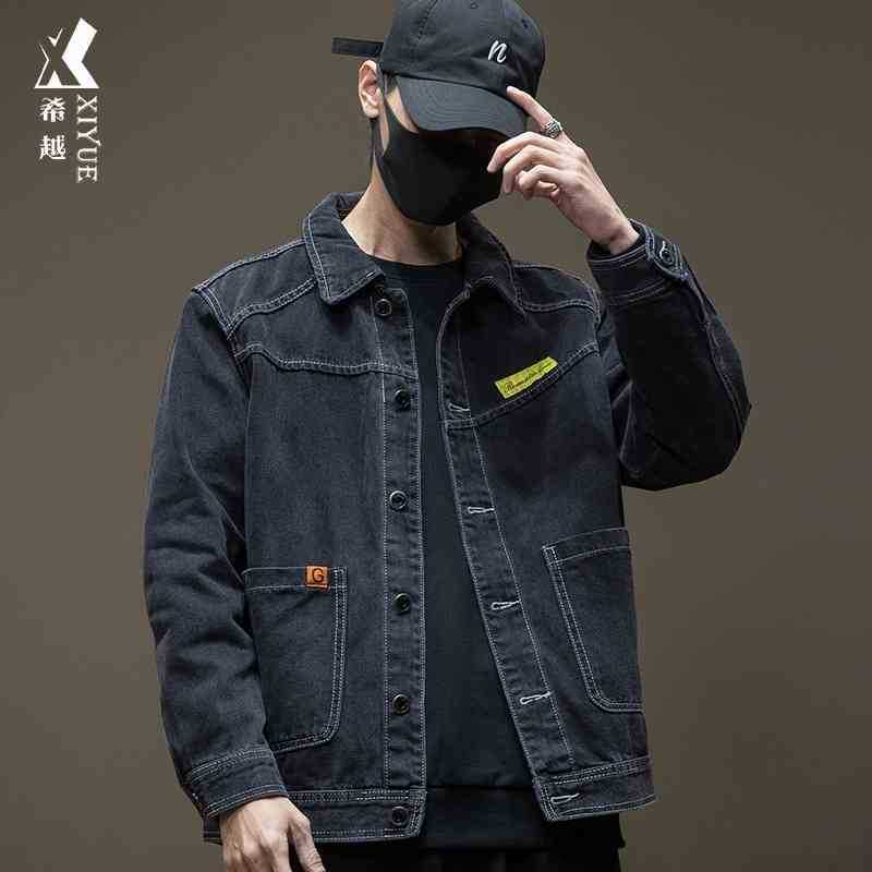 

Denim fashion street new loose tooling jacket in spring and autumn men's Korean Fashion Top, Black;brown