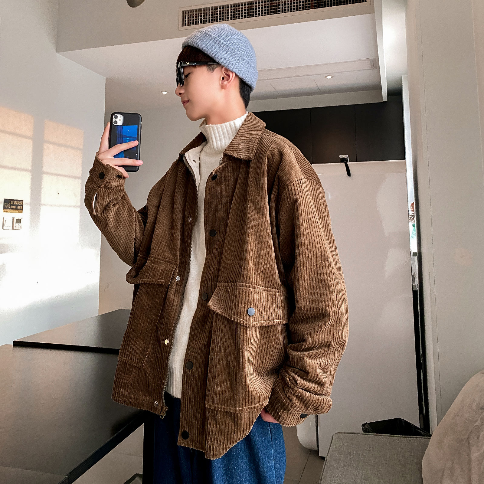 

2021 New Men's Winter Veet Jacket Parkas Casual Loose Snow Jackets Trench Coat 2-color Youth Cotton-quilted Clothing -xl Jkcm, Black