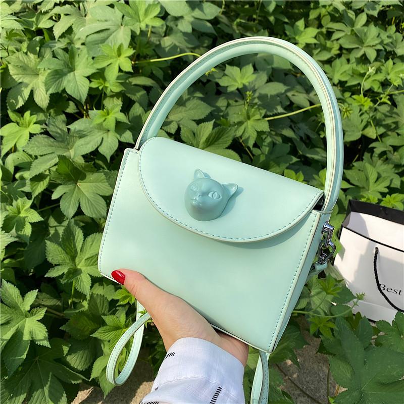 

Evening Bags Cat Head Women's Shoulder Bag Brand Handbag Luxury PU Leather Crossbody Designer Rivet Fashion Flip Square Female Purses, Green shoulder bag