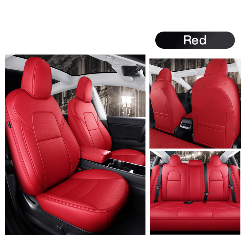 

Car Accessories Seat Cover For Tesla Model Y/S High Quality Leather Custom Fit 5 Seaters Cushion 360 Degree Full Covered Model 3 (Only Made Tesla) Red