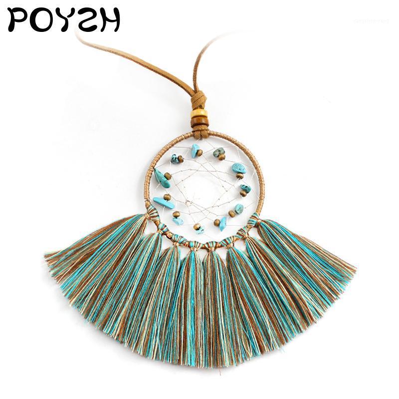 

Dreamcatcher Tassels Pendant Necklace Cotton Yarn Fan Tassel Colar Circular Knitting Capture Dreams Women Jewelry BOHO Chains