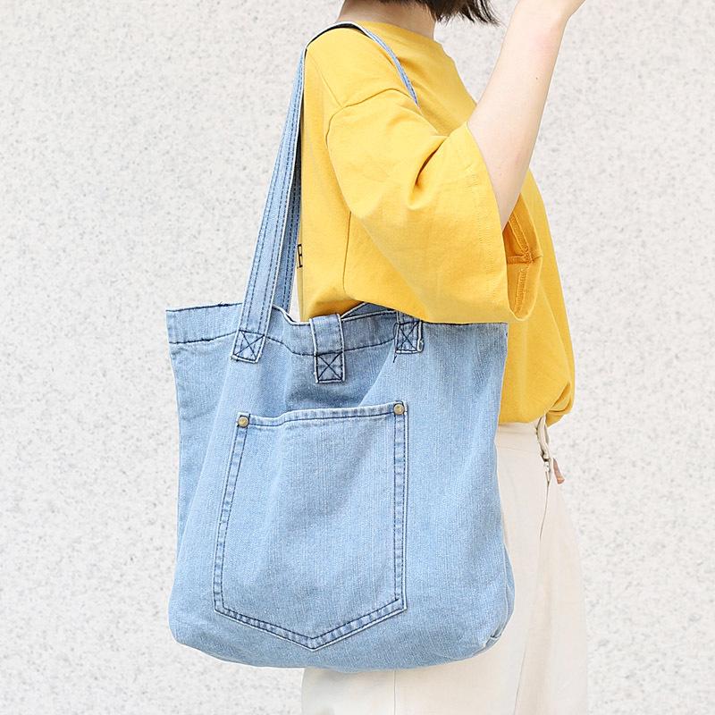 

Denim Shoulder Hand Bag For Woman Shoulder Bag Youth Simple Designer New Jeans Bags Women Handbags Denim Sac A Main Bolsos, Light blue