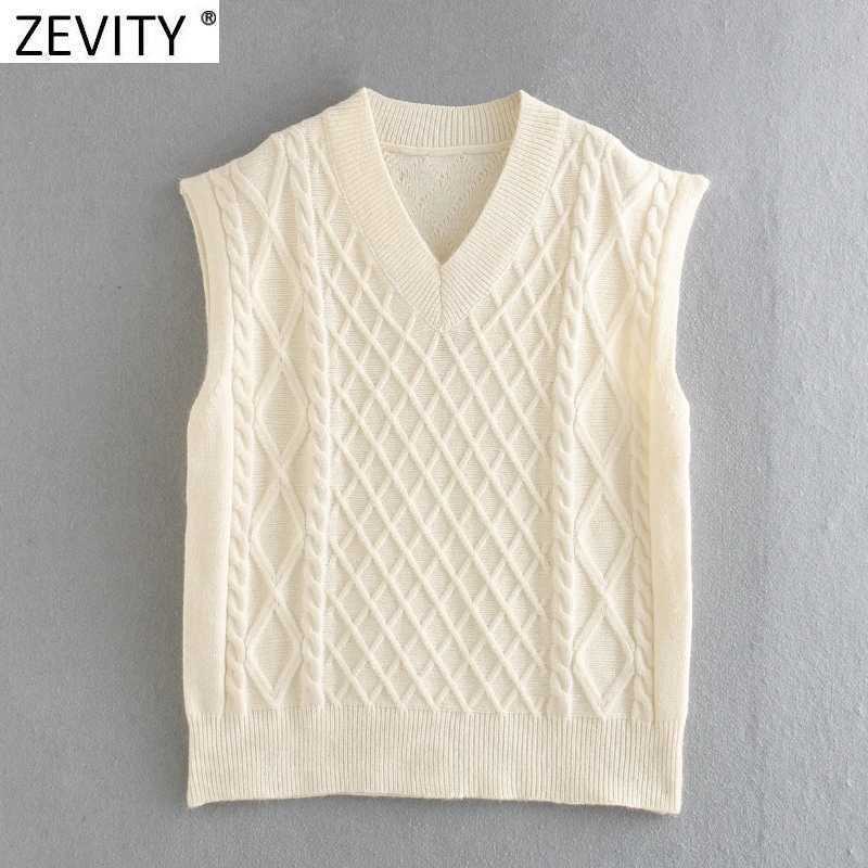 

Zevity Women Fashion V Neck Casual Twist Crochet Knitting Vest Sweater Lady Chic Waistcoat Pullovers Retro Jumper Tops S658 210603, As pic s658xqj
