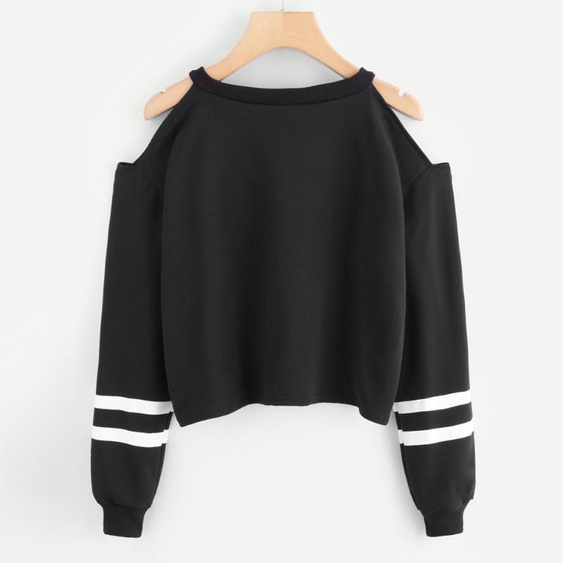 

Women' Hoodies & Sweatshirts Women Long Sleeve Crop Female Tops Cold Shoulder Blouse Sweatshirt Pullover Casual Shirt Short Length Harajuku, Black