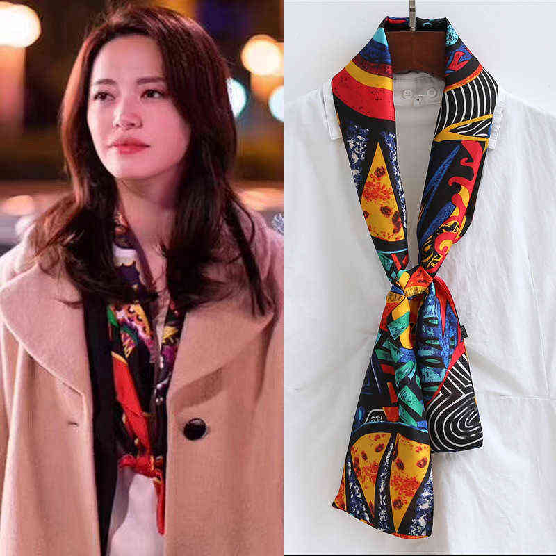 

2020 Hijab Small Silk Hair Scarf Pashmina Women Foulard Neck Wrap Kerchief Soft Bandana Print Lady Head Band Scarves Tie Y1108